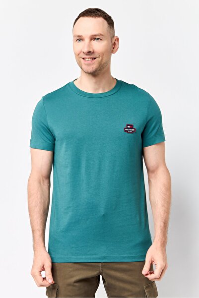 Tommy Hilfiger Men Crew Neck Short Sleeve Brand Logo T-Shirt, Frosted Green