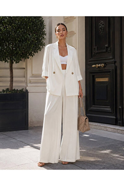 Leyal moda Women's Blazer Jacket Wide Leg Pants Two Piece Set Office Casual a...