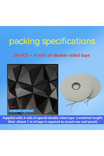 Choice8 20pcs BK And Tape 20PCS 3D Wall Panels 30x30cm Indoor Wall Decoration...