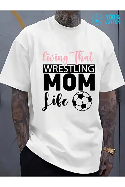 LİNA06 تي شيرت برسومات "Living That Wrestling Mom Life" |   180 جرام، 100% قط...