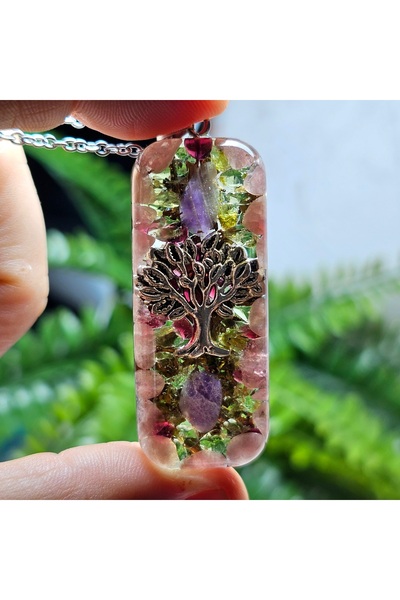 Singincraft Tree of Life - Peridot - Unique Design Steel Chain Orgonite Neckl...