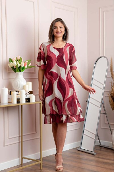 OEM Rochie dama Frances grena cu imprimeu abstract