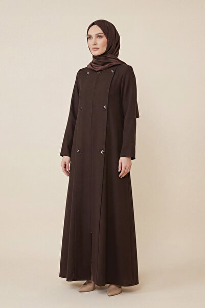 Beyza Pile Detailed Ferace with Zipper Pockets, Crew Neck, Double Cuffs 9554-...