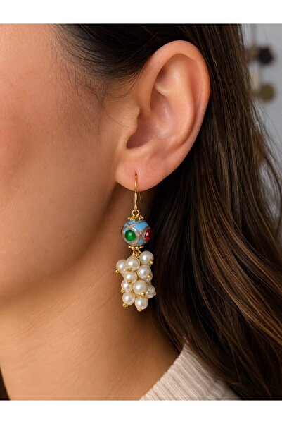 elemeğiürünler Pearl Grape Earrings Authentic Earrings with Dangles