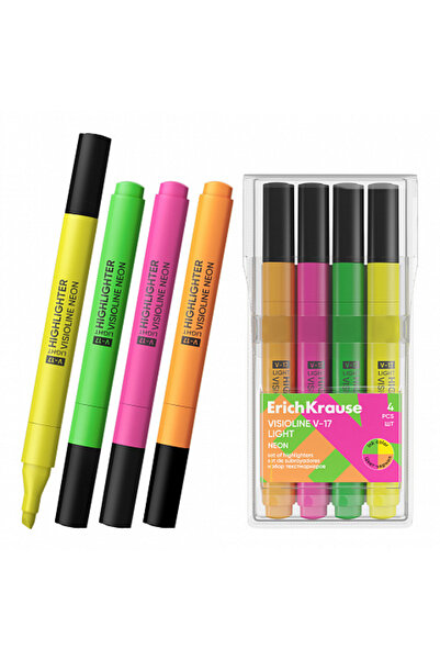OEM Set de 4 evidențiatoare ușoare ErichKrause Visioline V-17 în culori neon ...