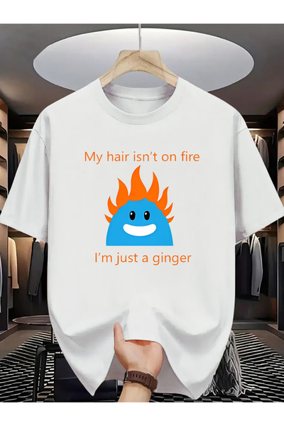 NOURAM A Humorous Blue Orange Flame Graphic Tee Featuring The Funny Phrase 'M...