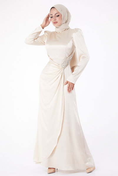 TOFİSA Stone Evening Dress Beige - 26192
