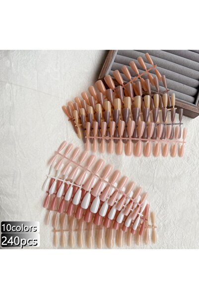 Choice 10 Colors 120/240pcs Fake Nails, Press On Nails With Simple Design, Fa...
