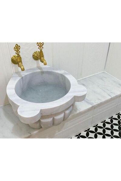 DECA STONE Beyaz Mermer Hamam Kurnası - Kavun Dilim Hamam Kurnası - Banyo Kur...