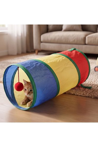almital mobilya aksesuarları furniture accessories 2 Pieces Cat Play Tunnel Set with Foldable Pompom Toys 25X50 cm