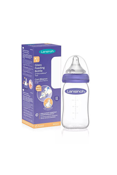 Lansinoh Biberon de sticlă cu tetină Wave cu curgere lentă - 160 ml