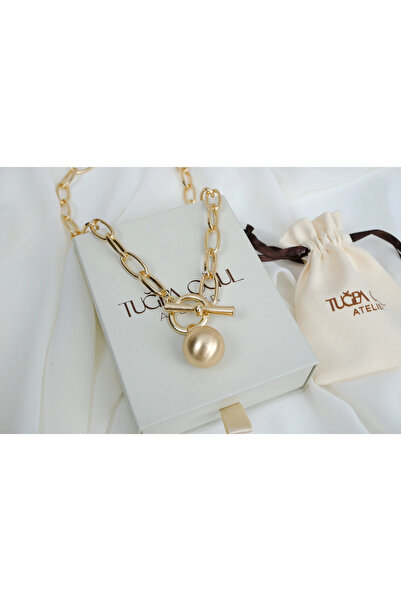 ATELİER TUĞBA Kol410 Lock Detail Thick Chain Top Charm Necklace