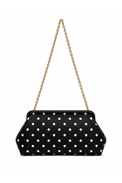 Madamra Black Polka Dot Women's Polka Dot Chain Strap Clutch and Shoulder Bag