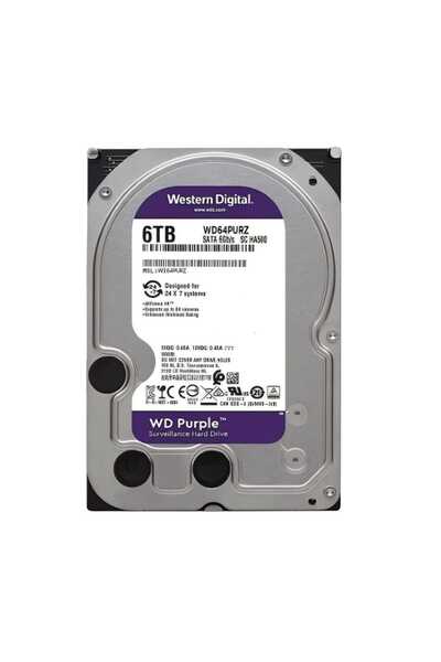 Genel Markalar WD PURPLE, WD64PURZ, 3.5", 6TB, 256Mb, 5400 Rpm, 7/24 Güvenlik...