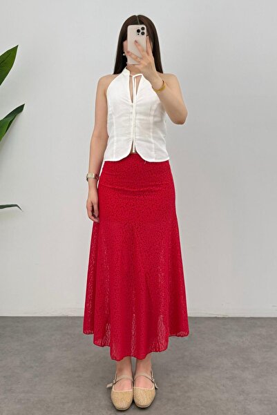 Bipantolon Women's A-Line Half Lining Detailed Lace Maxi Skirt