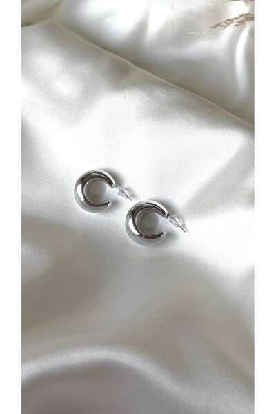 Eylülün Takısı Women's silver color stylish curved half ring earrings