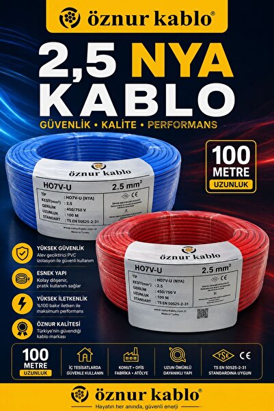 Öznur kab 2,5mm NYA KABLO 100 METRE - MAVİ RENK