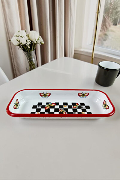 İnci Emaye 30X13 Cm Emaye Dikdörtgen Tabak, Sunum, Çerezlik, Çeyiz, Hediyelik