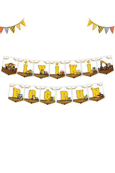 kidspartim Construction Themed Happy Birthday Lettering Banner