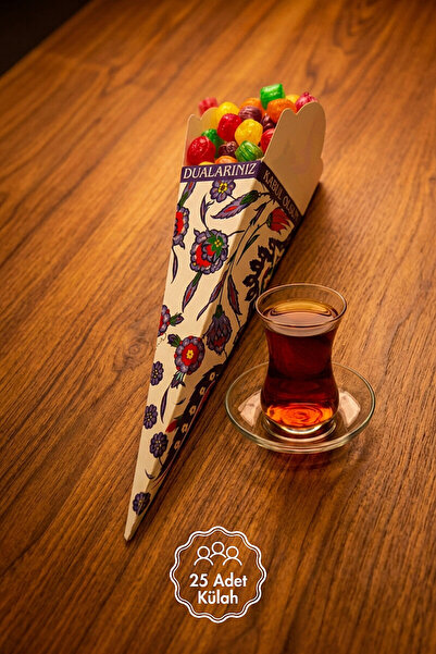 Bimotif 25li Külah Kağıt Şeker Kutusu, 5x18cm, Şekerlik (Desenli Mevlid, Şeke...