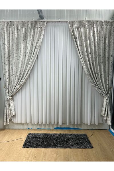 Metropolitan Concept Alicante Printed Velvet Curtain Set Marble Pattern Semi ...