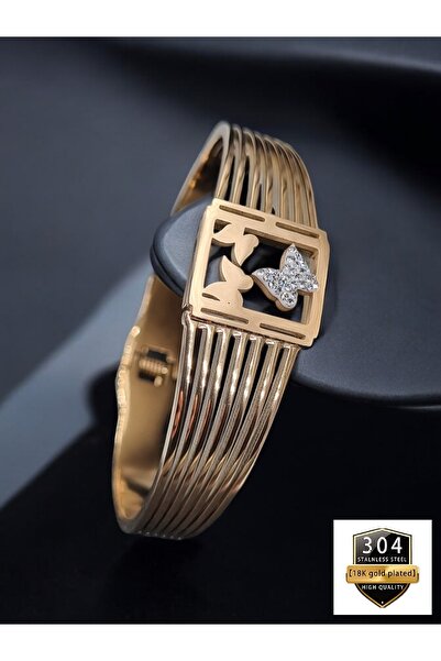 takantakana Vip, Zircon Stone Embellished Butterfly, Handcuff Bracelet, in Wo...