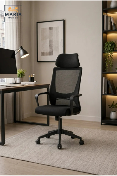 MARIA HOMES Executive High-Back Mesh Office Chair with Adjustable Headrest, E...
