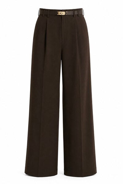 elif teke Adjustable Belted Palazzo Trousers Brown