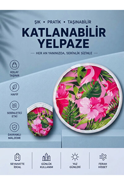MY VİNTAGE Desenli Katlanabilir Yuvarlak Yazlık Taşınabilir El Yelpazesi