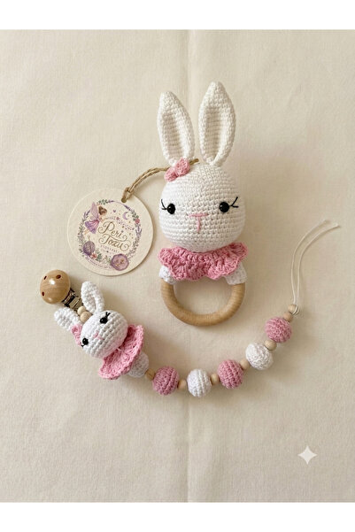 Peri Tozu Atölyesi Amigurumi tavşan Çıngırak ve emzik zinciri