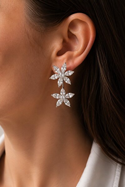 Generic Brand Lotus Model Silver Color Zircon Stone Women's Earrings