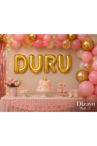 Dizayn Parti Evi DURU İsimli 76 CM Gold Gümüş Folyo Harf Balon Doğum Günü Par...