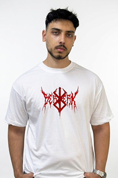 Anetos Berserk Logo_2 Design Printed Oversize White T-Shirt