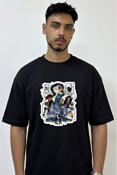 Anetos Coraline_2 Design Printed Oversize Black T-Shirt