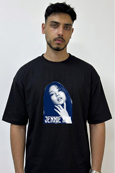 Anetos Jennie Kim_1 Design Printed Oversize Black T-Shirt