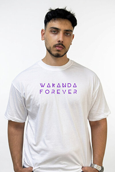 Anetos Λευκό μπλουζάκι με στάμπα Wakanda Forever Design σε μεγάλο μέγεθος