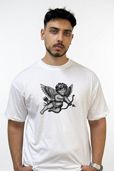 Anetos Cupid_3 Design Printed Oversize White T-Shirt