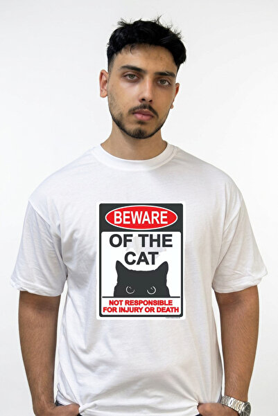 Anetos Cat Sign_1 Design Printed Oversize White T-Shirt