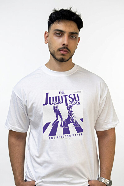 Anetos Jujutsu Kaisen Design Printed Oversize White T-Shirt