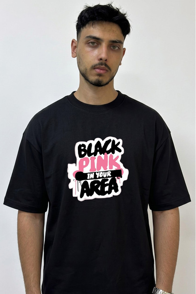 Anetos Blackpink in Your Area Design Printed Oversize Black T-Shirt