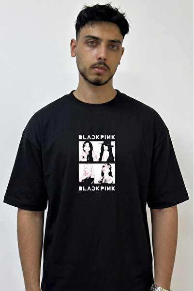 Anetos Blackpink_17 Design Printed Oversize Black T-Shirt
