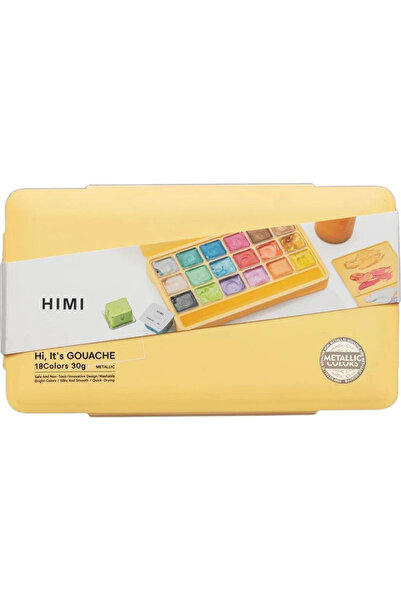 HIMI Tablet Guaj Boya Seti Twin Cup Gouache Set 18'li (Yellow Case - Metallic...