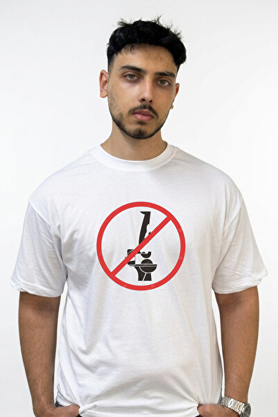 Anetos No Standing Toilet Design Printed Oversize White T-Shirt