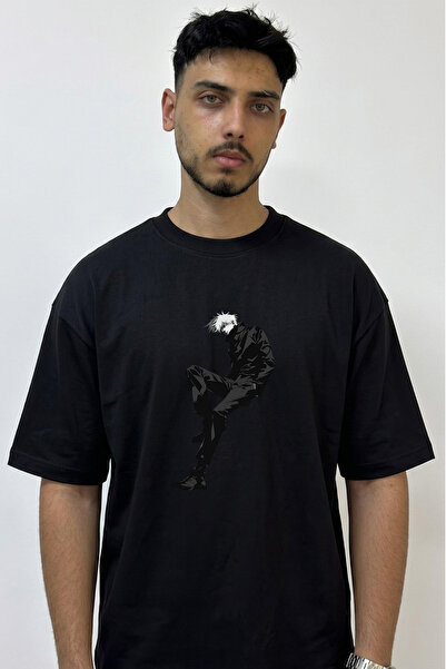 Anetos Gojo Satoru_58 Design Printed Oversize Black T-Shirt