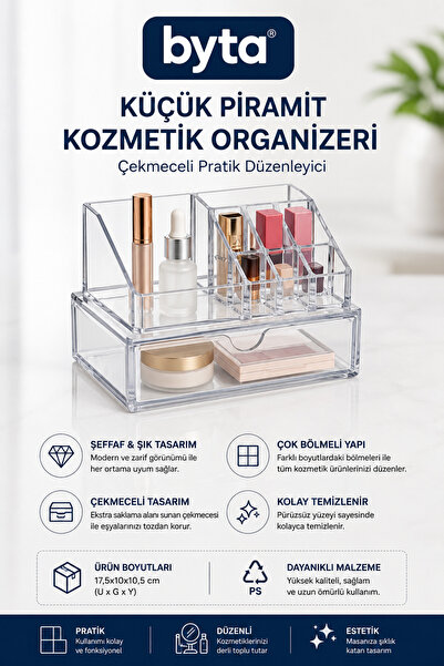 BYTA Transparent Acrylic Makeup and Cosmetic Organizer with Drawers – Multi-C...
