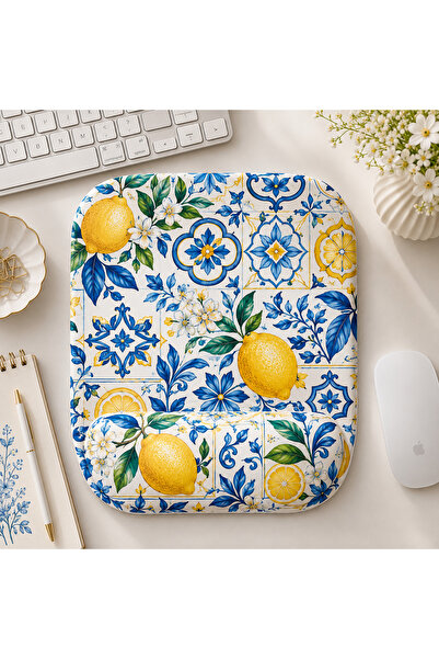 matizya Akdeniz Limon Desenli Bilek Destekli Mousepad 19x23 cm Ergonomik Kaym...