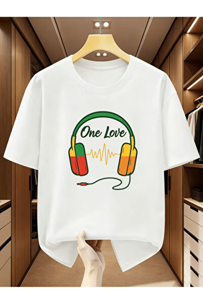 NOURAM Rasta-Colored Headphones And ECG Pattern T-Shirt, Slimming Trendy Styl...