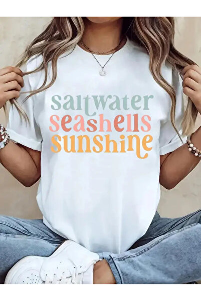 17TAKI 1pc Geometric Letter Printed Round-neck White T-shirt, Mother's Father...