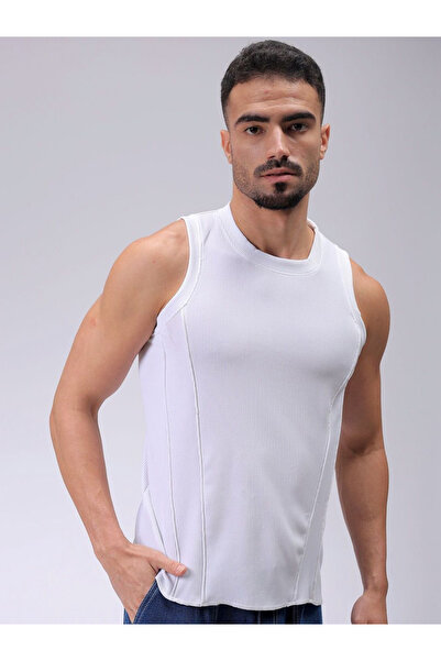 The Indian Garage Co By Styli Men White Textured Sleeveless Tank