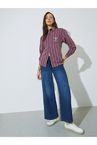 Styli Dark Blue Jogger Style Wide Leg Jeans with Drawcord